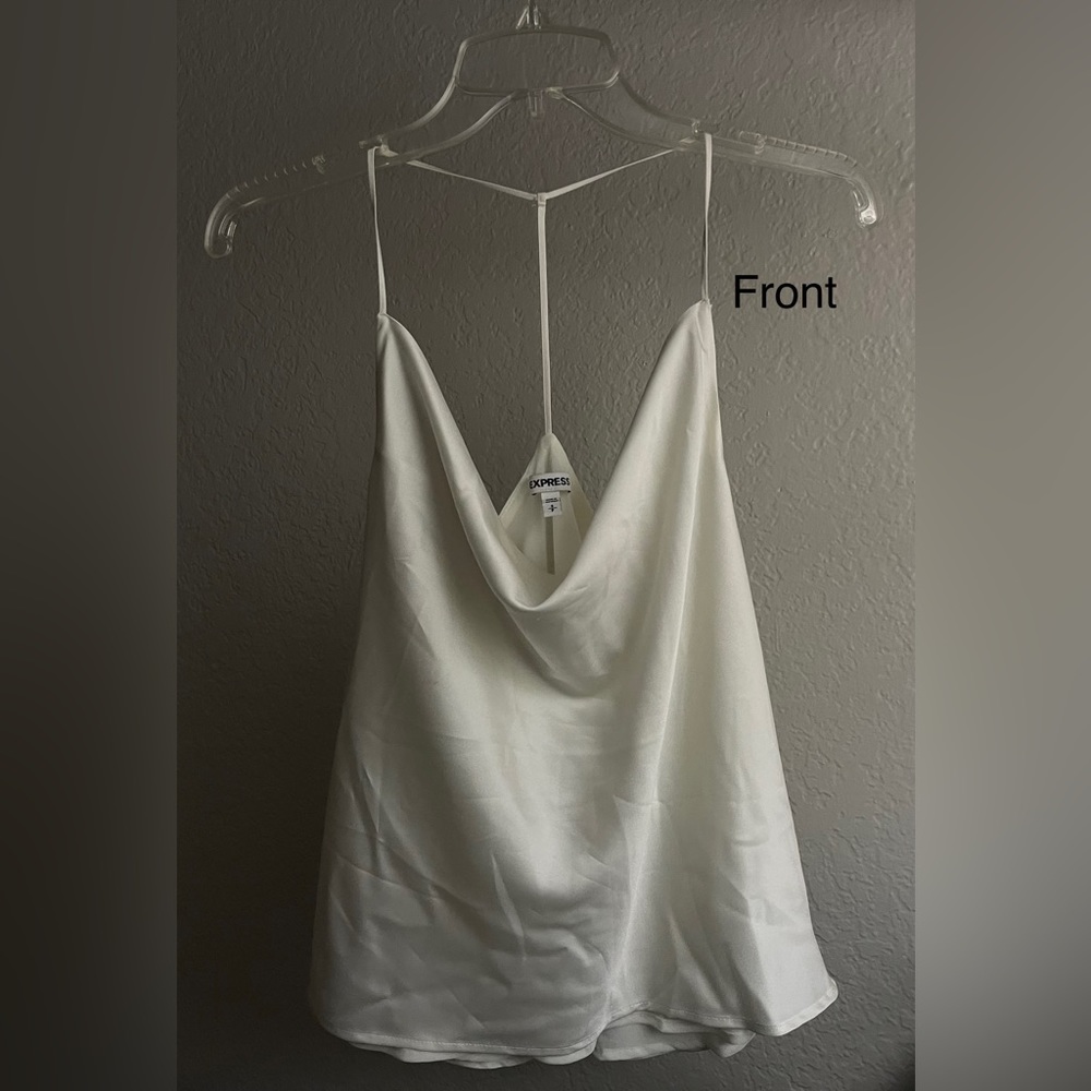 Express satin white cowl neck tank. Sm